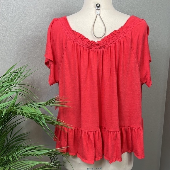 Free People Red Ruffled Top - Picture 3 of 9